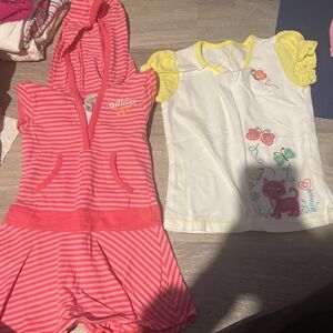 Adidas Pink Hooded Romper and White T-Shirt Set
